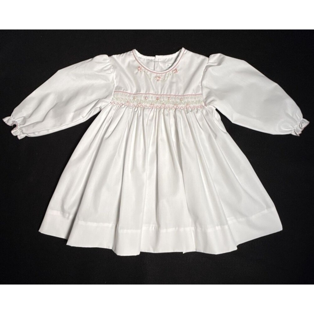 Petit Ami Pink/White Smocked Embroidered Girls Dress 24 mo Long Sleeve Excellent
